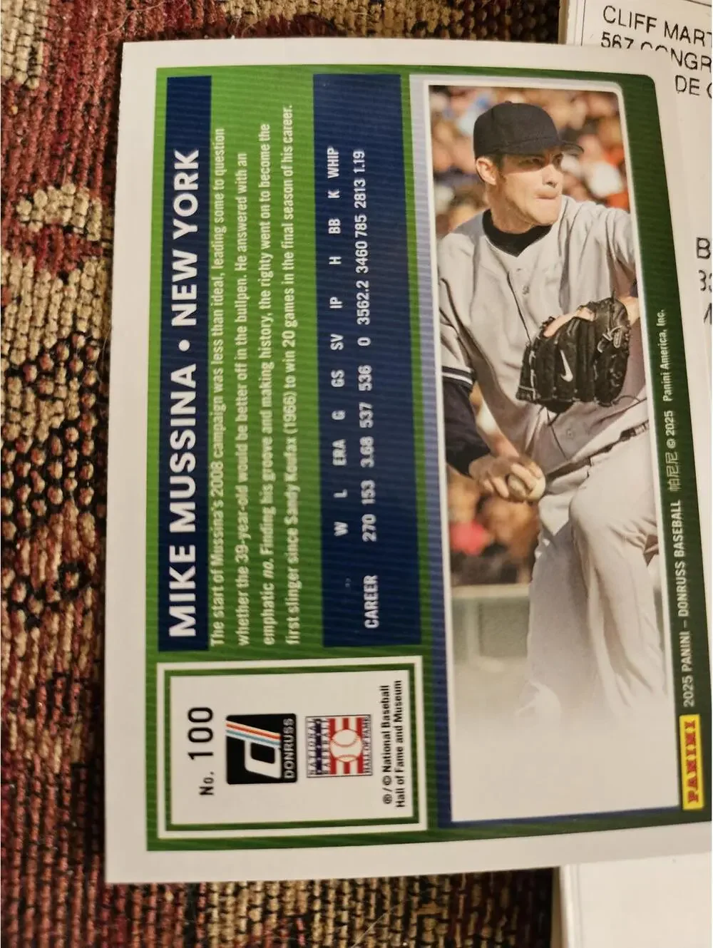 Mike Mussina - HOF - 2025 Panini Donruss baseball - #100 - Yankees - RAW Mint